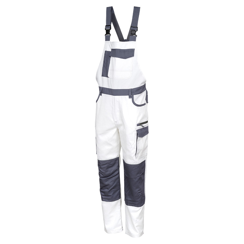 Pantaloni cu pieptar de lucru alb/gri 100% bumbac ART. SHELTER-BP - imagine 2