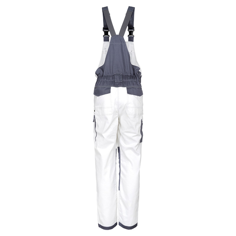 Pantaloni cu pieptar de lucru alb/gri 100% bumbac ART. SHELTER-BP - imagine 3