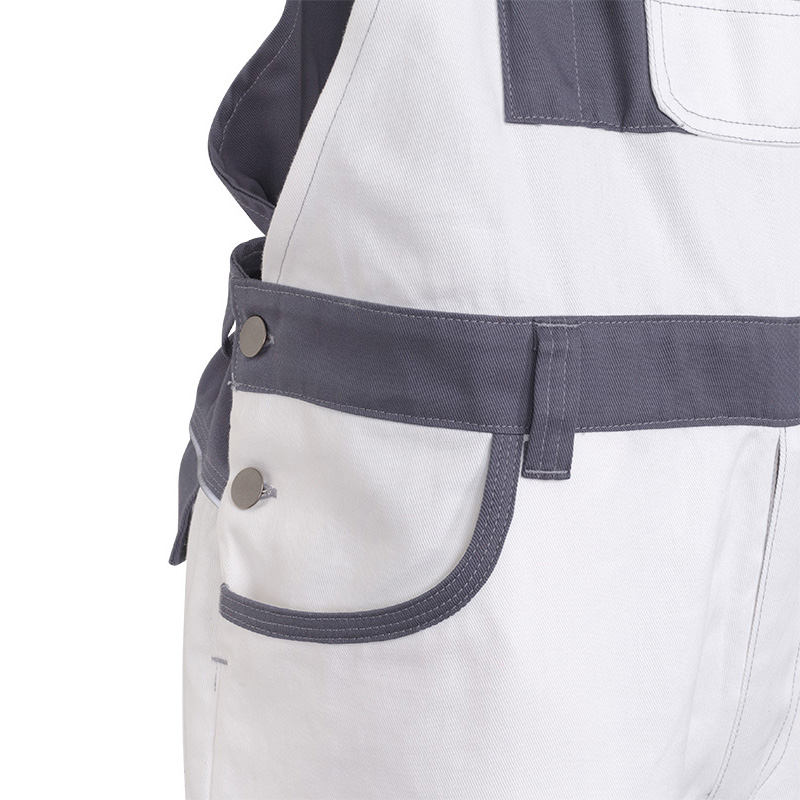 Pantaloni cu pieptar de lucru alb/gri 100% bumbac ART. SHELTER-BP - imagine 5